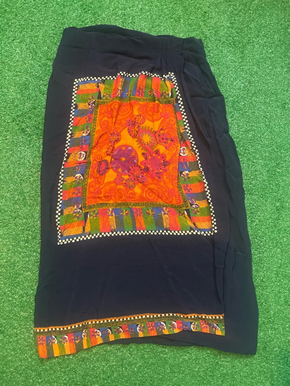 Navy Sarong with Vibrant Orange Floral Panel
